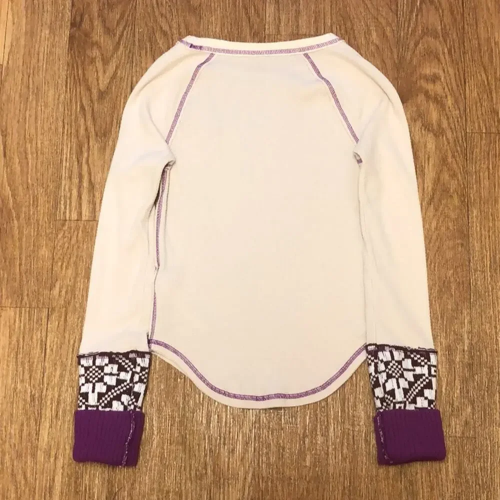 Free People She’s Reversible Cream Textured Long Sleeve Thermal Shirt Size Small